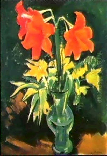Stilleben Mit Amaryllis Und Gelben Tulpen Oil Painting by Max Pechstein