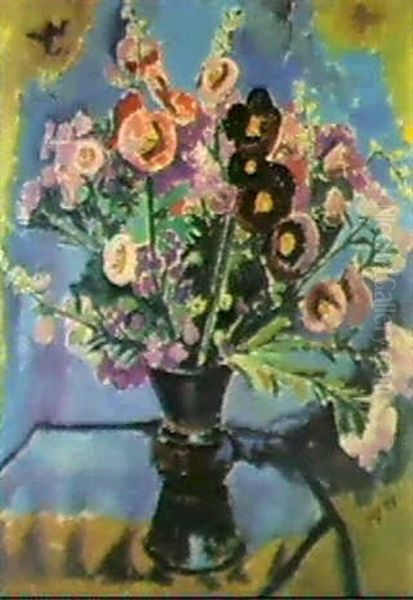 Stockrosen In Chinesischer Bronzevase 'ku' Oil Painting by Max Pechstein