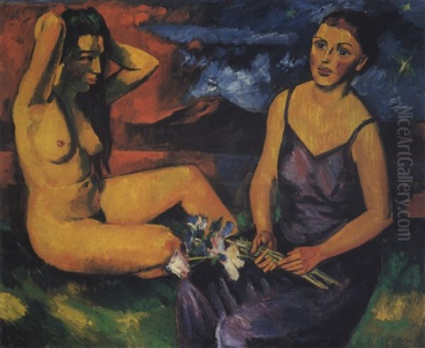 Zwei Frauen Oil Painting by Max Pechstein