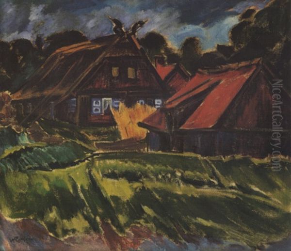 Kurische Hauser Oil Painting by Max Pechstein