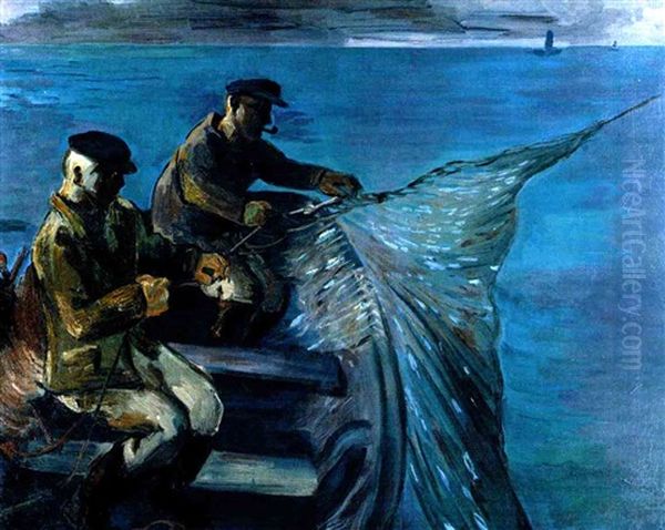 Fischer Im Boot Oil Painting by Max Pechstein