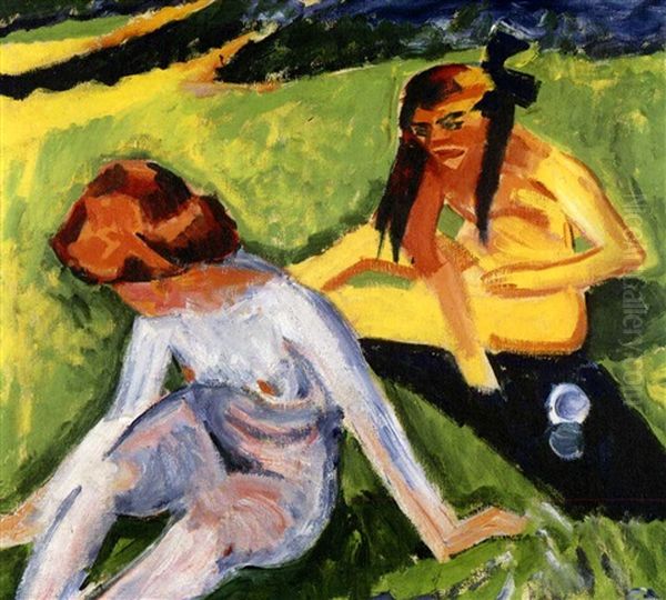 Zwei Madchen Oil Painting by Max Pechstein