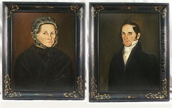 Hiram A. Adams (+ Sally Adams, Smllr; Pair) Oil Painting by Sheldon Peck