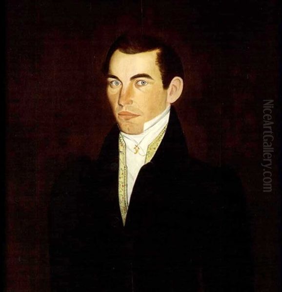 Portrait Of Blue-eyed Man With Yellow Vest Oil Painting by Sheldon Peck