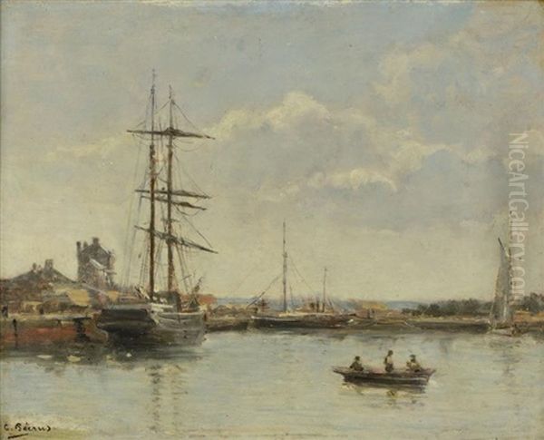 Port Oil Painting by Charles Francois Pecrus