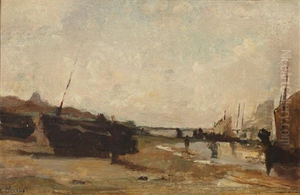 Maree Basse A Trouville Oil Painting by Charles Francois Pecrus