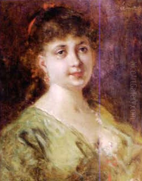 Portrait De Femme Oil Painting by Charles Francois Pecrus
