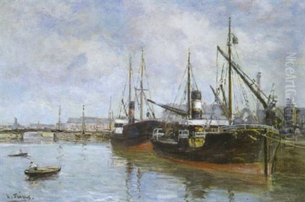 Pecheurs Dans Le Port Oil Painting by Charles Francois Pecrus