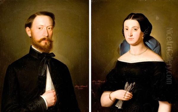 Fiatal Holgy Es Ur Kepmasa (pair) Oil Painting by Henrik Pecz