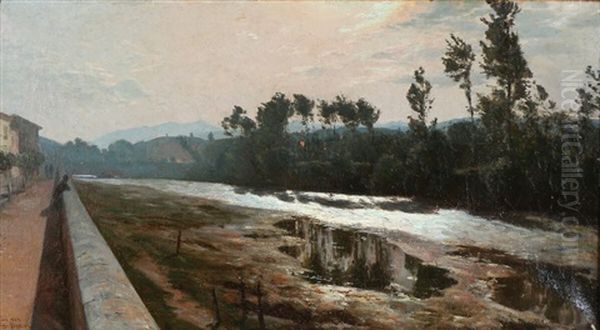 By The River Liri In Sora, Italy Oil Painting by Viggo Christian Frederick Pedersen