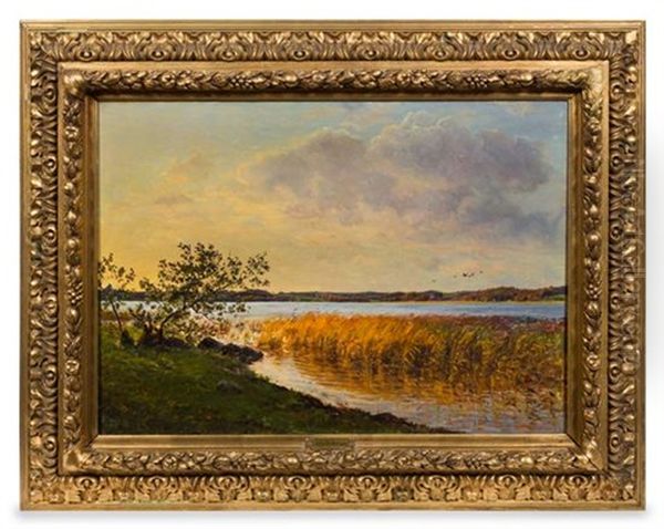 River Scene Oil Painting by Viggo Christian Frederick Pedersen
