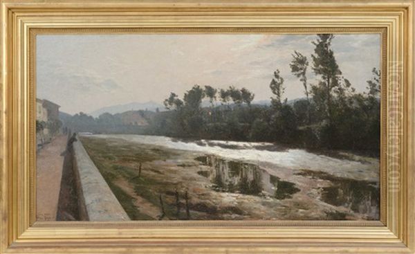 The River Liri, Sora, Italy Oil Painting by Viggo Christian Frederick Pedersen
