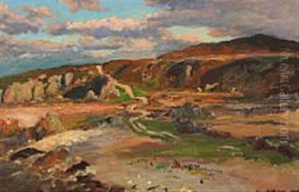A South European Landscape Oil Painting by Viggo Christian Frederick Pedersen