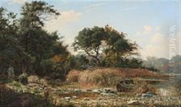 View From A Lakeshore Yawl Oil Painting by Viggo Christian Frederick Pedersen