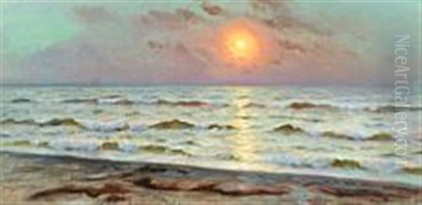 Sunset By The Shore Oil Painting by Viggo Christian Frederick Pedersen