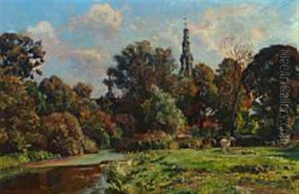 Scenery From Frederiksborg Castle Oil Painting by Viggo Christian Frederick Pedersen
