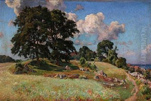 Summer Landscape With A View Towards The Sea Oil Painting by Viggo Christian Frederick Pedersen