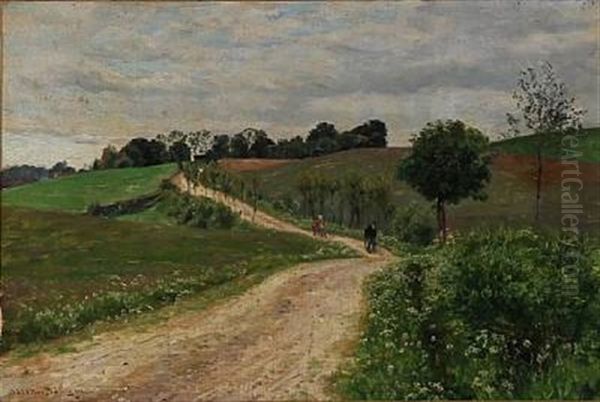 Road In A Hilly Landscape Oil Painting by Viggo Christian Frederick Pedersen