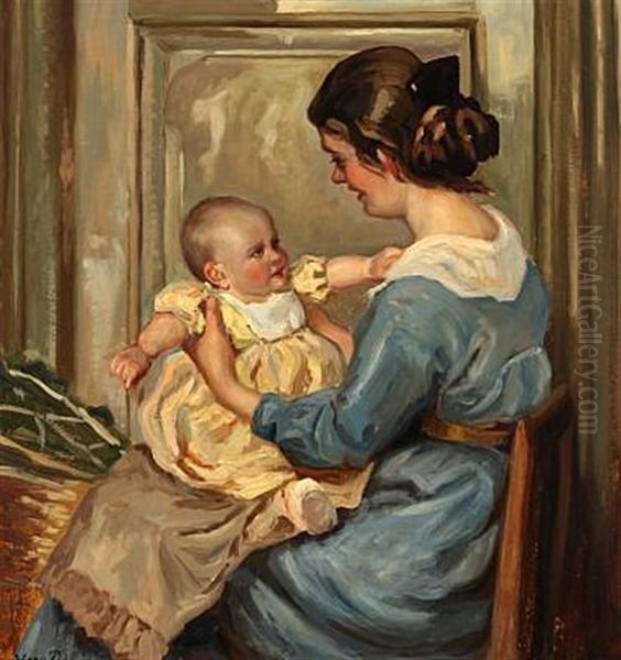 Mother And Child Oil Painting by Viggo Christian Frederick Pedersen