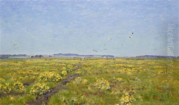 Field With Yellow Flowers Oil Painting by Viggo Christian Frederick Pedersen