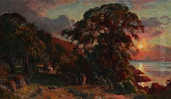 Sunset Over Kullen, Sweden Oil Painting by Viggo Christian Frederick Pedersen