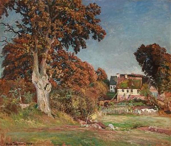 Karslberg. Bag Gaarden Ved Hillerod, Eftermiddag I Octbr Oil Painting by Viggo Christian Frederick Pedersen