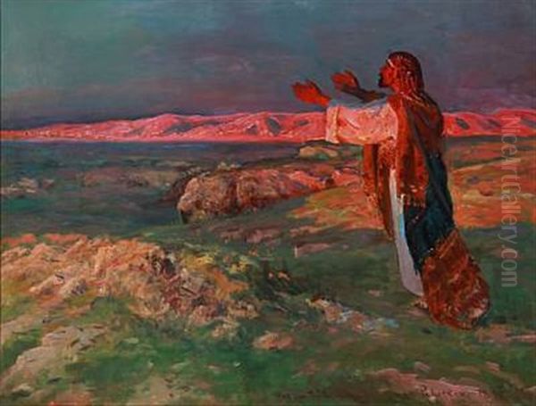 Izak Sees Rebecca Coming Oil Painting by Viggo Christian Frederick Pedersen