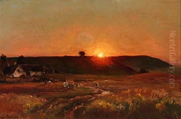 Sankt Hans Aften, 1889, Skamstrup (midsummer's Eve) Oil Painting by Viggo Christian Frederick Pedersen