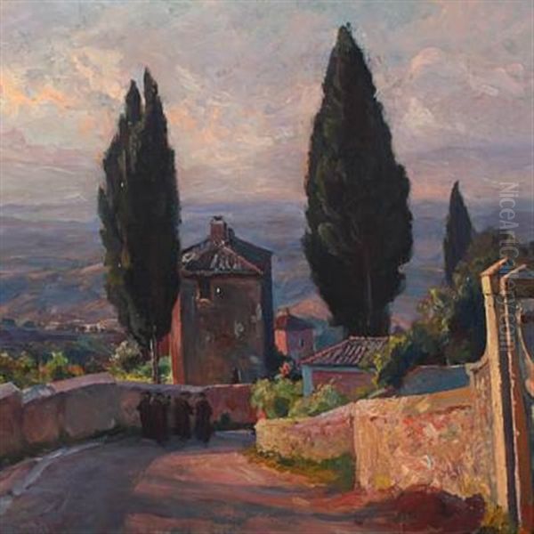 Italian Landscape From Porta Fiorentina Oil Painting by Viggo Christian Frederick Pedersen