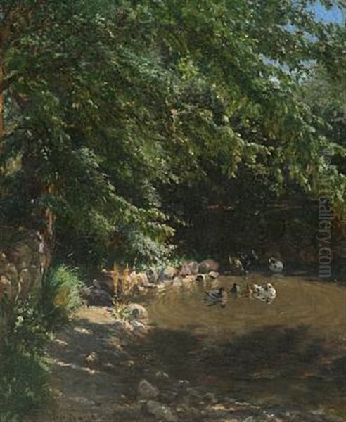 Sunny Afternoon At A Pond Oil Painting by Viggo Christian Frederick Pedersen