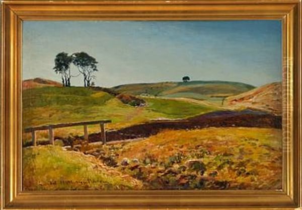 Overlooking A Hilly Landscape Oil Painting by Viggo Christian Frederick Pedersen