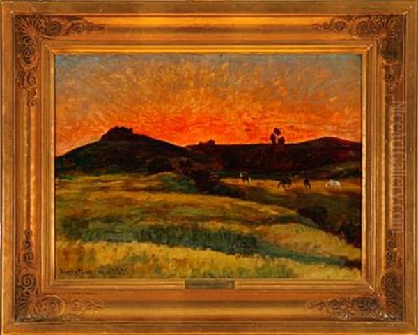 Sunset At Kronebakken, Denmark Oil Painting by Viggo Christian Frederick Pedersen