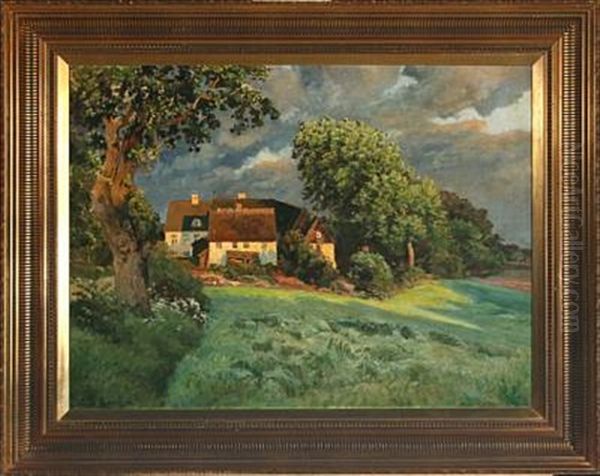 Farm Exterior Oil Painting by Viggo Christian Frederick Pedersen