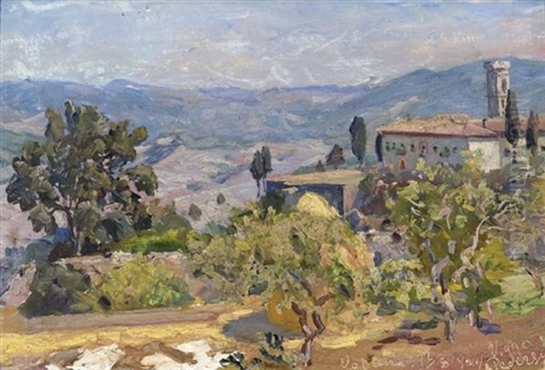 Udsigt Mod Volterra, I Baggrunden Bjerge Oil Painting by Viggo Christian Frederick Pedersen