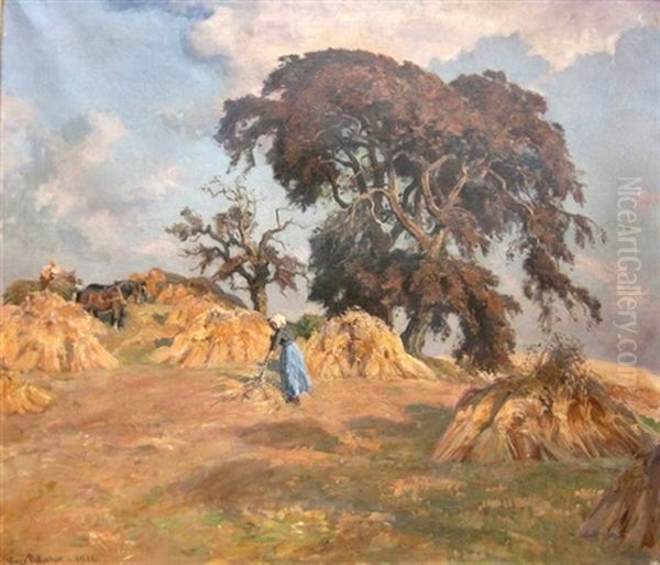 Rug I Traver Foran Gamle Elmetraeer Oil Painting by Viggo Christian Frederick Pedersen