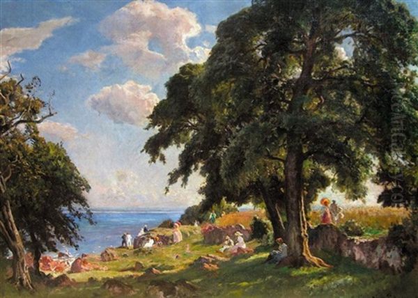 Ved Aarhus Strand (above The Bathing Beach, Aarhus) Oil Painting by Viggo Christian Frederick Pedersen