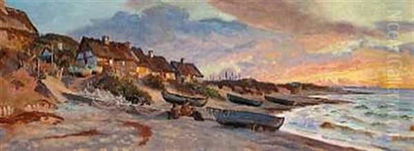 Legende Born I Solnedgangen Pa Tisvildeleje Strand Oil Painting by Viggo Christian Frederick Pedersen