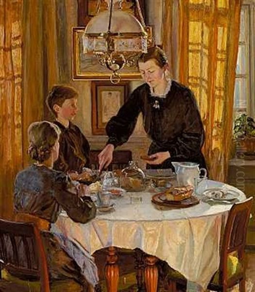Frokosten Oil Painting by Viggo Christian Frederick Pedersen