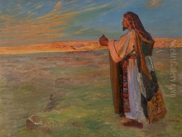 Isak Ser Rebekka Komme Oil Painting by Viggo Christian Frederick Pedersen