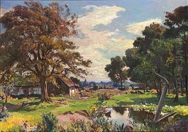 Gammel Gaard Ved Fjellestorp Oil Painting by Viggo Christian Frederick Pedersen
