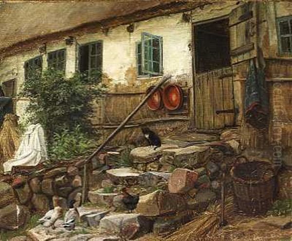 Bag Den Gamle Gard Oil Painting by Viggo Christian Frederick Pedersen