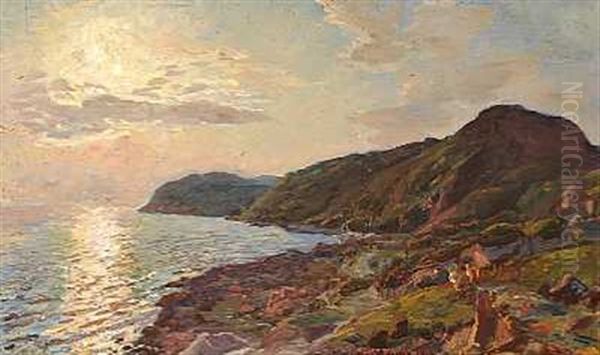 Solglans I Havet, Kullen Oil Painting by Viggo Christian Frederick Pedersen