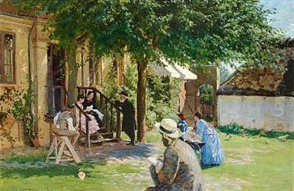 Sommerdag I Haven Oil Painting by Viggo Christian Frederick Pedersen