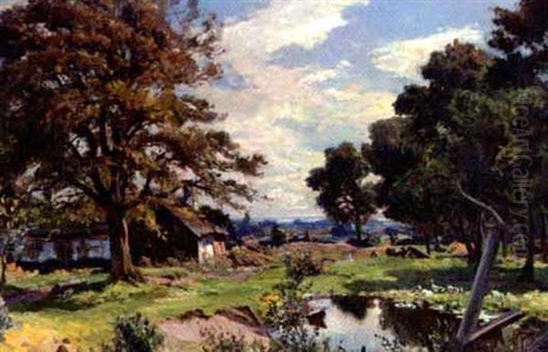 Gammel Gaard Ved Fjellestorp Oil Painting by Viggo Christian Frederick Pedersen