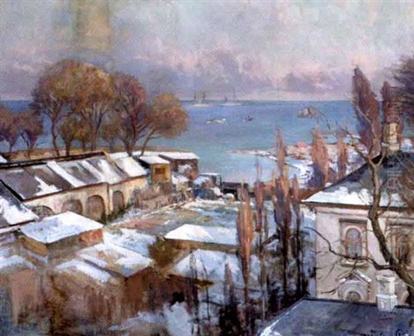 Udsigt Fra Huse Pa Strandvejen Mod Oresund Oil Painting by Viggo Christian Frederick Pedersen