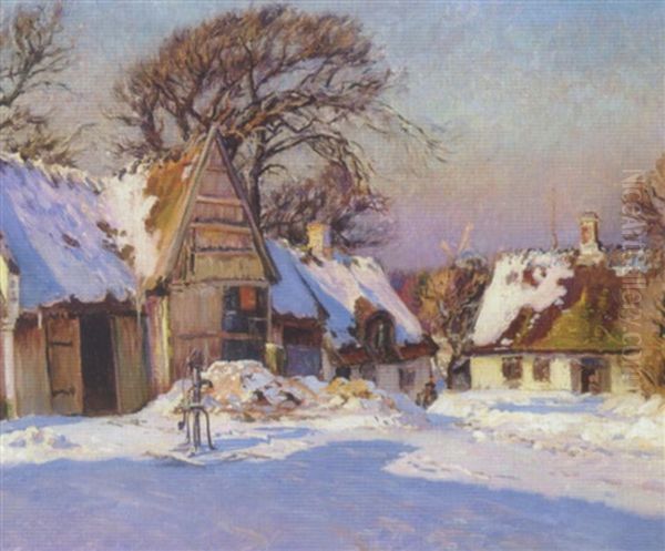 Vintersol I Den Gamle Gaard Oil Painting by Viggo Christian Frederick Pedersen