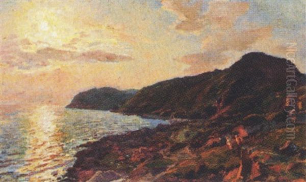 Solglans I Havet Ved Kullen Oil Painting by Viggo Christian Frederick Pedersen