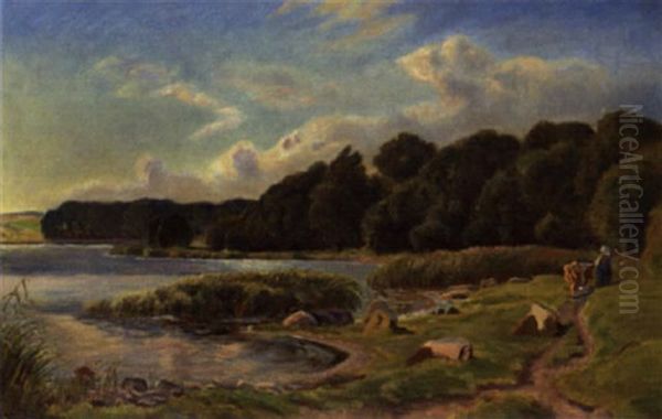 Sommerdag Ved En So Oil Painting by Viggo Christian Frederick Pedersen