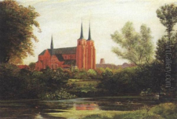 Parti Fra Roskilde Domkirke, I Forgrunden So Med Aender Oil Painting by Viggo Christian Frederick Pedersen