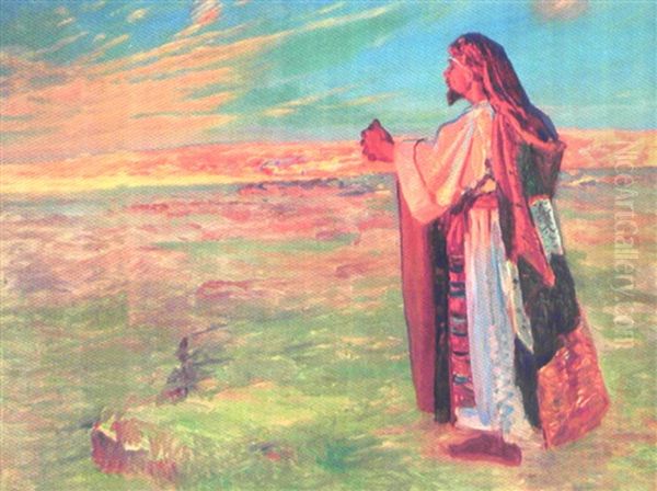 Isak Ser Rebekka Komme Oil Painting by Viggo Christian Frederick Pedersen